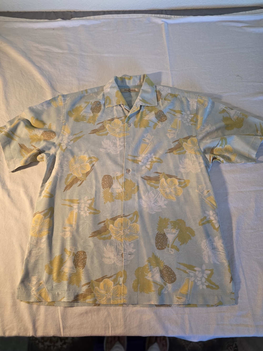 Tommy Bahama Silk Light Blue & Yellow Tropical Print Button-Up